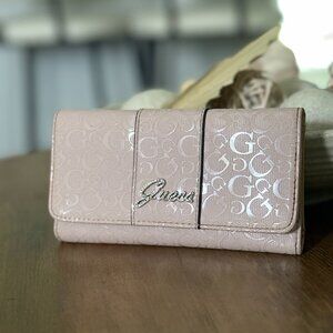 Guess Factory Women's Ware Patent Logo Slim Wallet - Blush